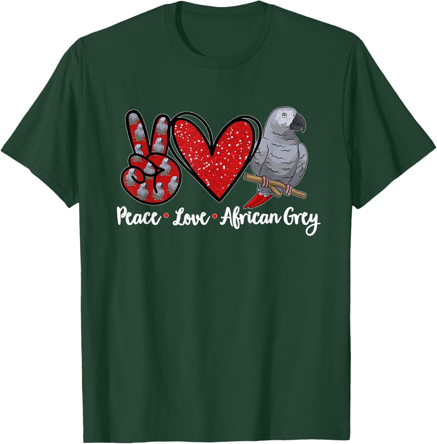 Peace Love African Grey Parrot T-Shirt - T-Shirt | Forest