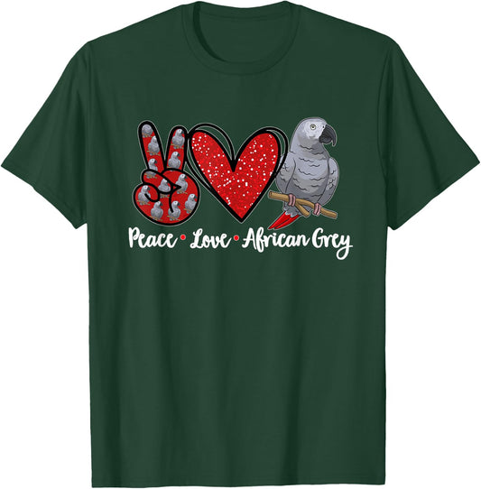 Peace Love African Grey Parrot T-Shirt - T-Shirt | Forest