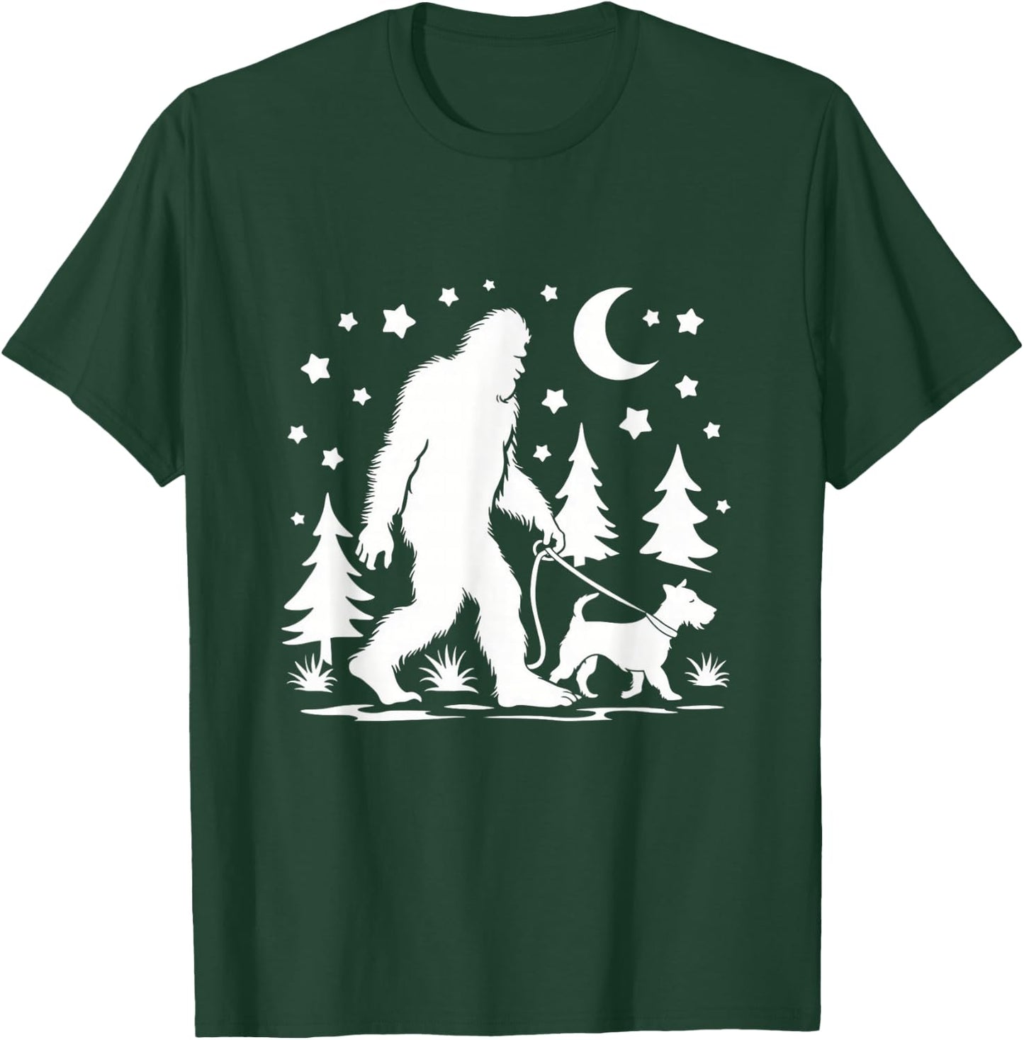 Bigfoot Walking With Jack Russell Terrier Sasquatch & Dog T-Shirt - T-Shirt | Forest