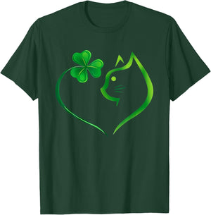 Shamrock Cat Heart St Patricks Day Cat Lovers Cat Mom Women T-Shirt - T-Shirt | Forest