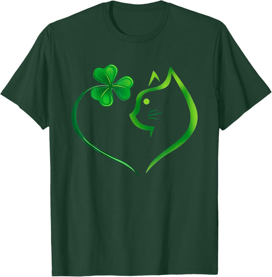 Shamrock Cat Heart St Patricks Day Cat Lovers Cat Mom Women T-Shirt - T-Shirt | Forest