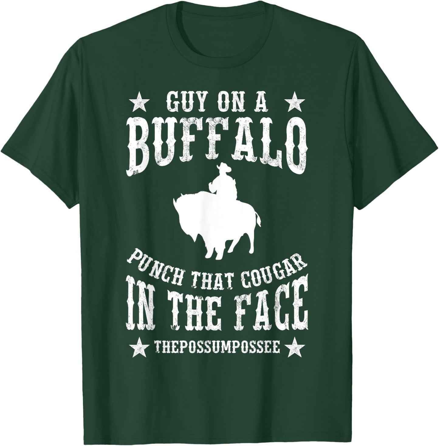 Man Riding Buffalo Possum Possee Graphic Meme Gift T-Shirt - T-Shirt | Forest