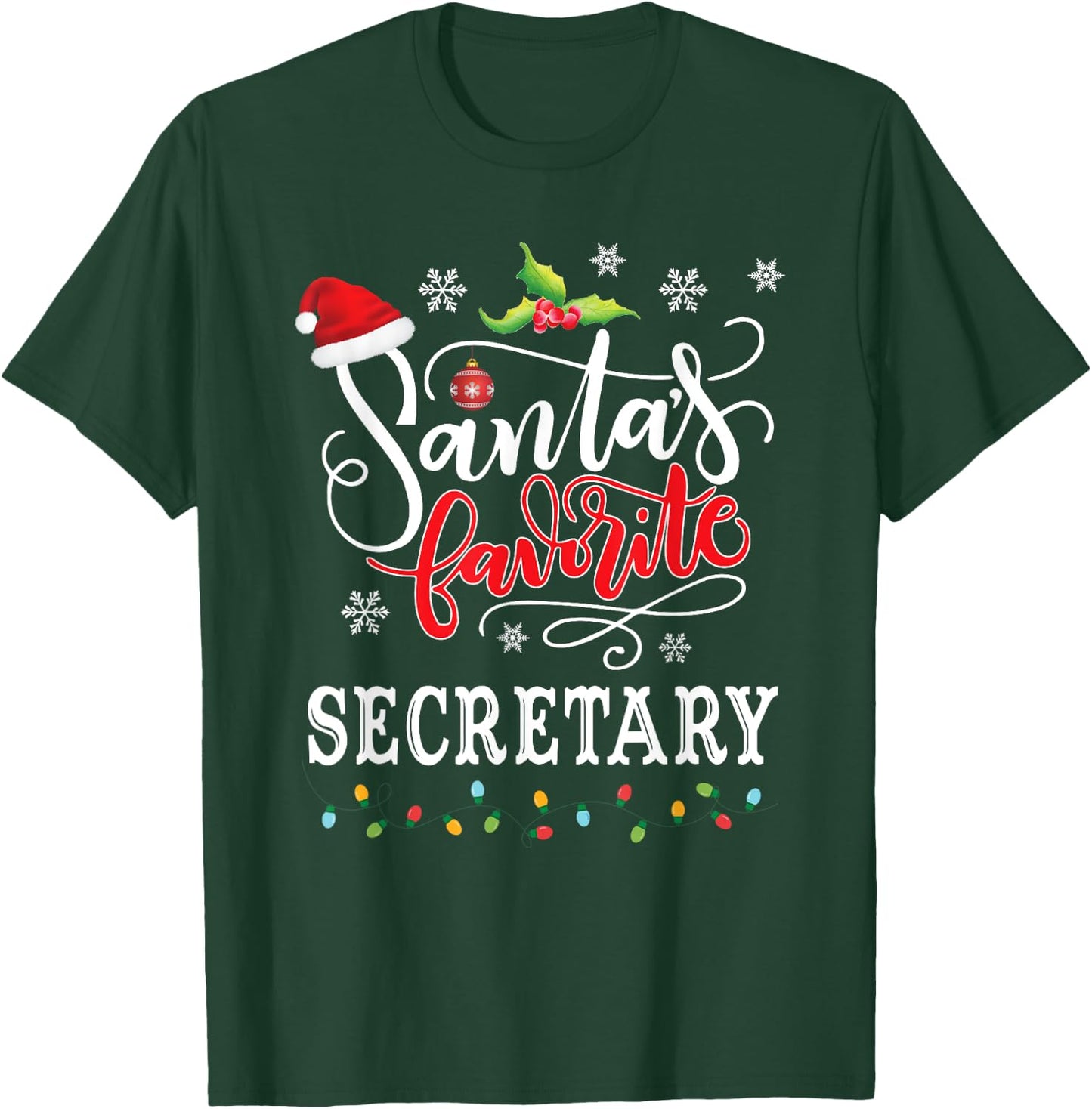 Santa's Favorite Secretary Funny Christmas Xmas Hat T-Shirt - T-Shirt | Forest