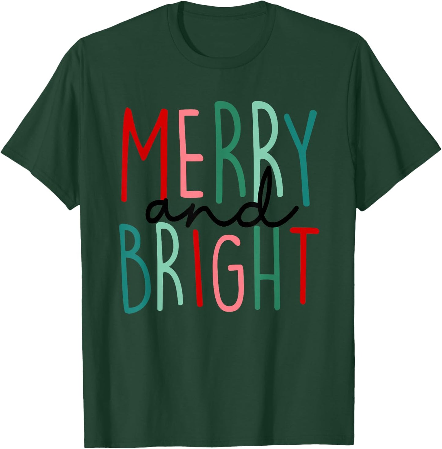 Merry And Bright Christmas Women Girls Kids Toddlers Cute T-Shirt - T-Shirt | Forest