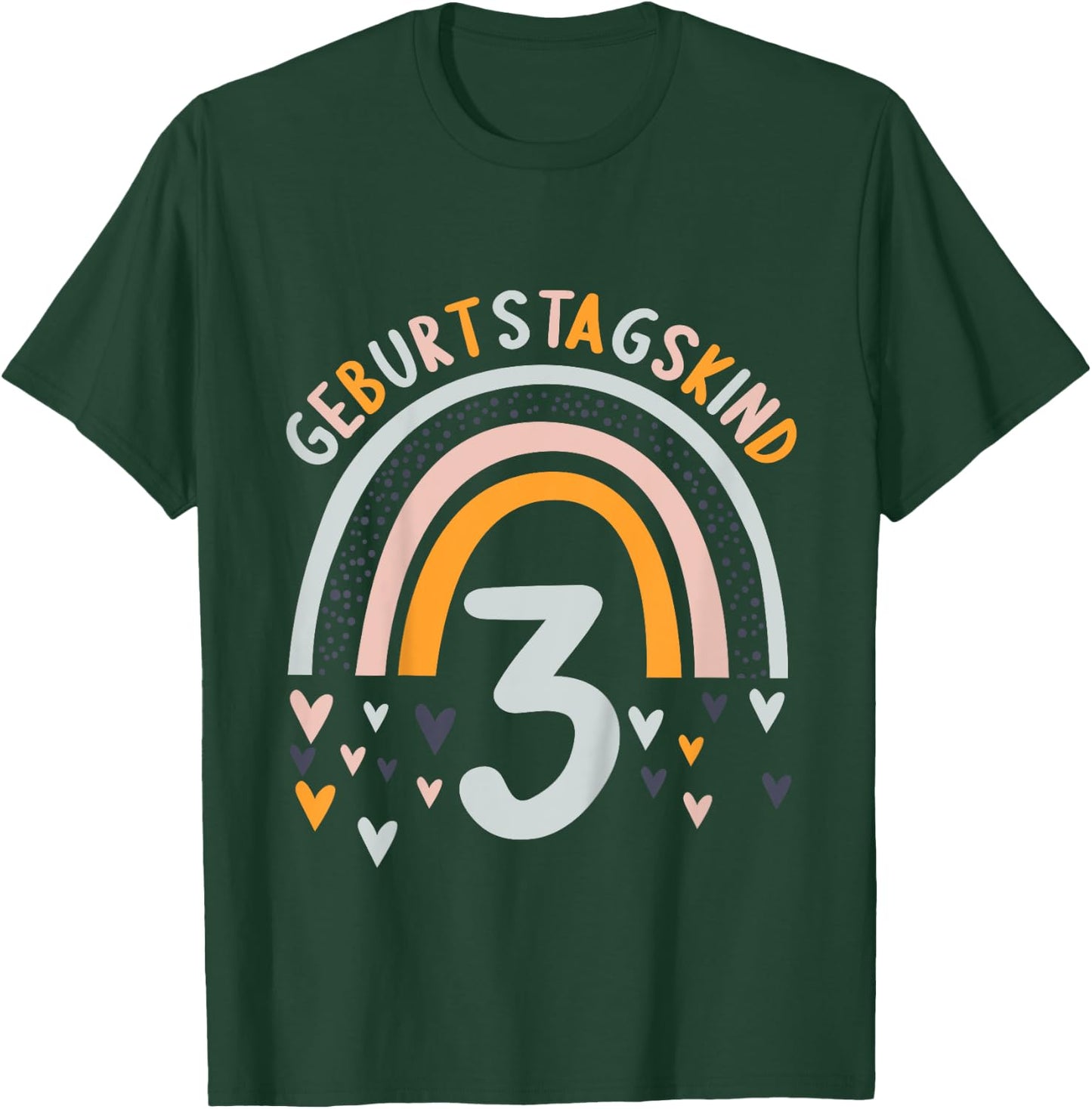 Kids 3 Years Old Boy Girl Rainbow 3rd Birthday , black T-Shirt - T-Shirt | Forest
