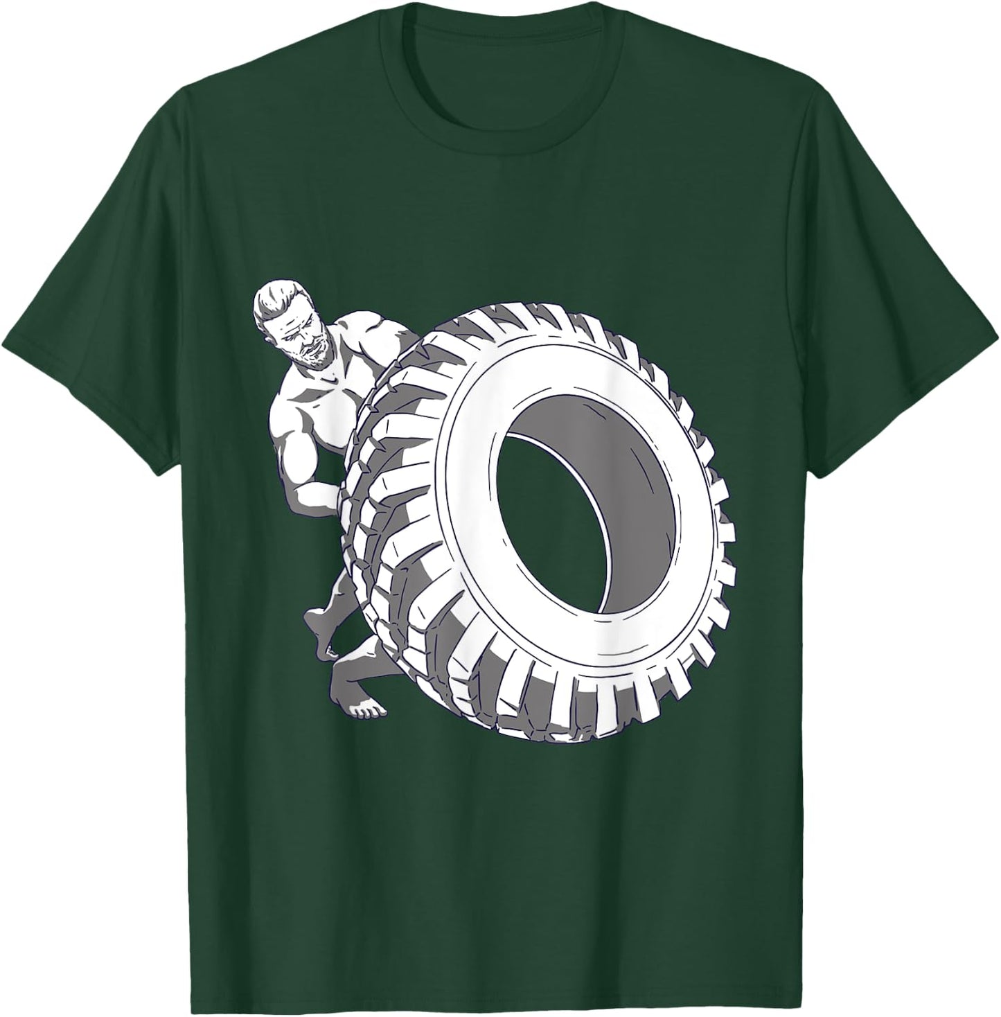 Man With Tyres For Strength Sports T-Shirt - T-Shirt | Forest