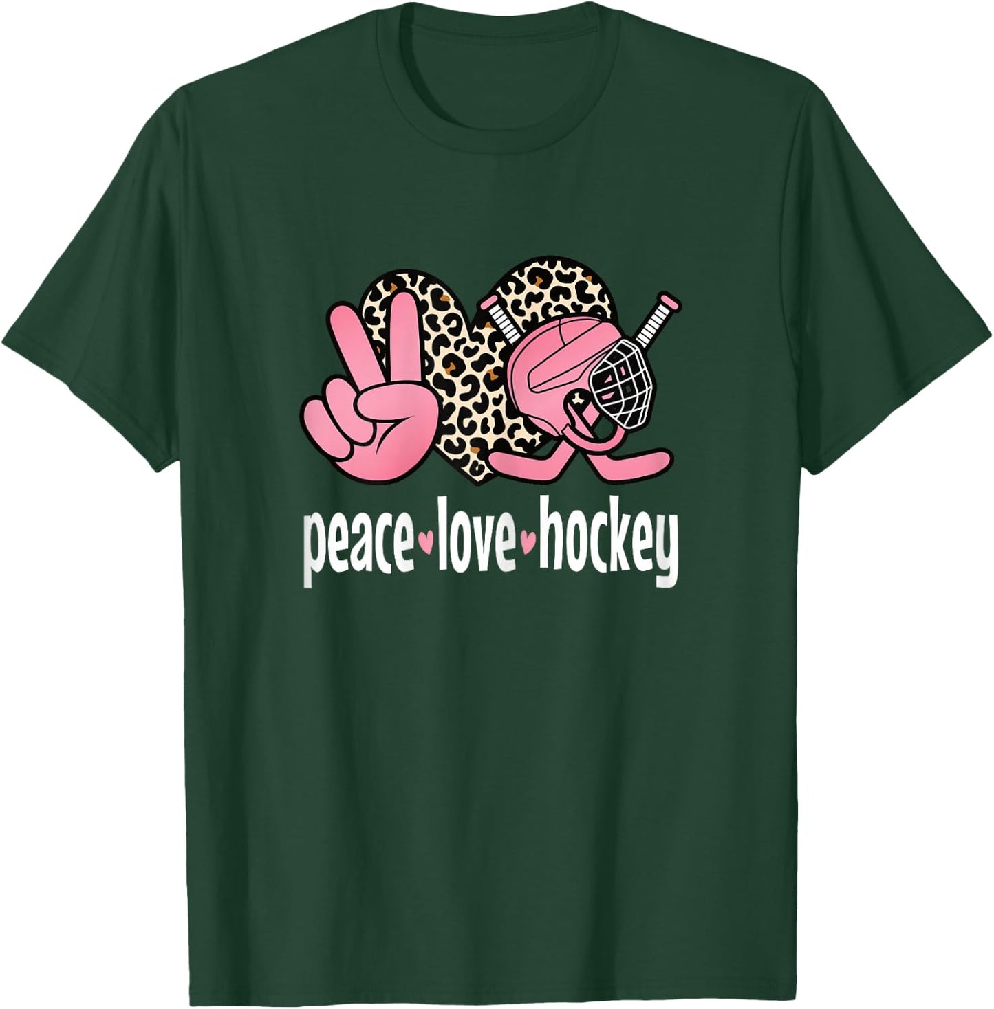 Peace Love Ice Hockey Cute Ice Hockey Women Girls Kids T-Shirt - T-Shirt | Forest