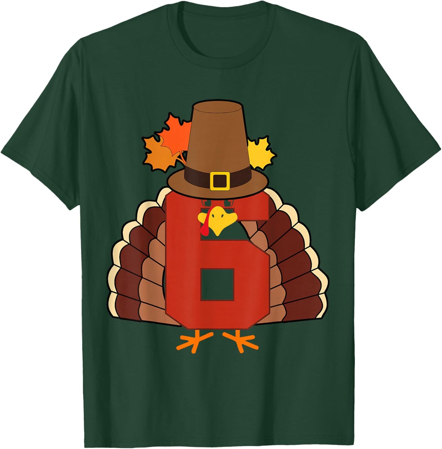 Kids 6th Birthday Turkey Themed 6 Year Old Boys Thanksgiving T-Shirt - T-Shirt | Forest