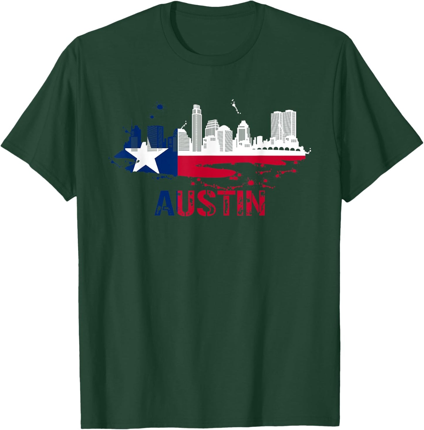 Texas State Flag - Austin Skyline - Austin Texas Skyline T-Shirt - T-Shirt | Forest