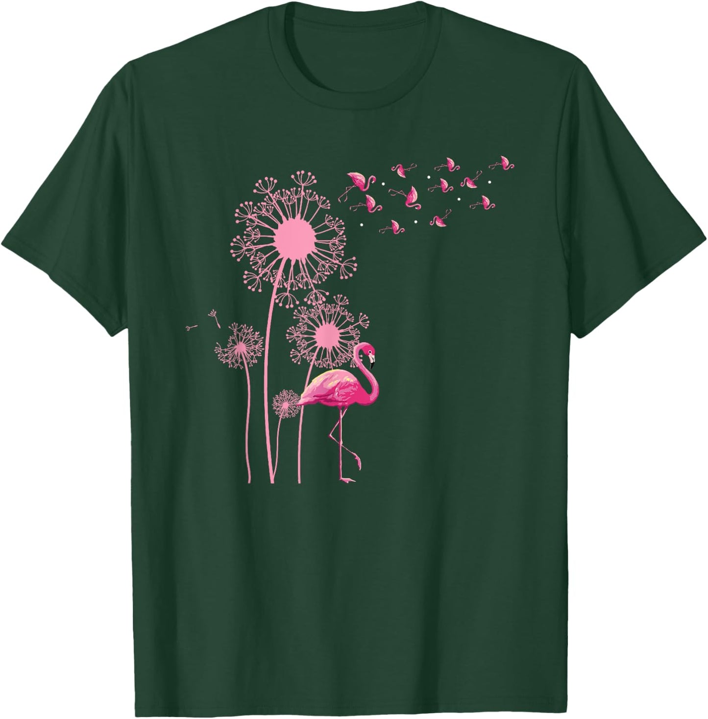 Flower Dandelion Exotic Animal Tropical Bird Pink Flamingo T-Shirt - T-Shirt | Forest