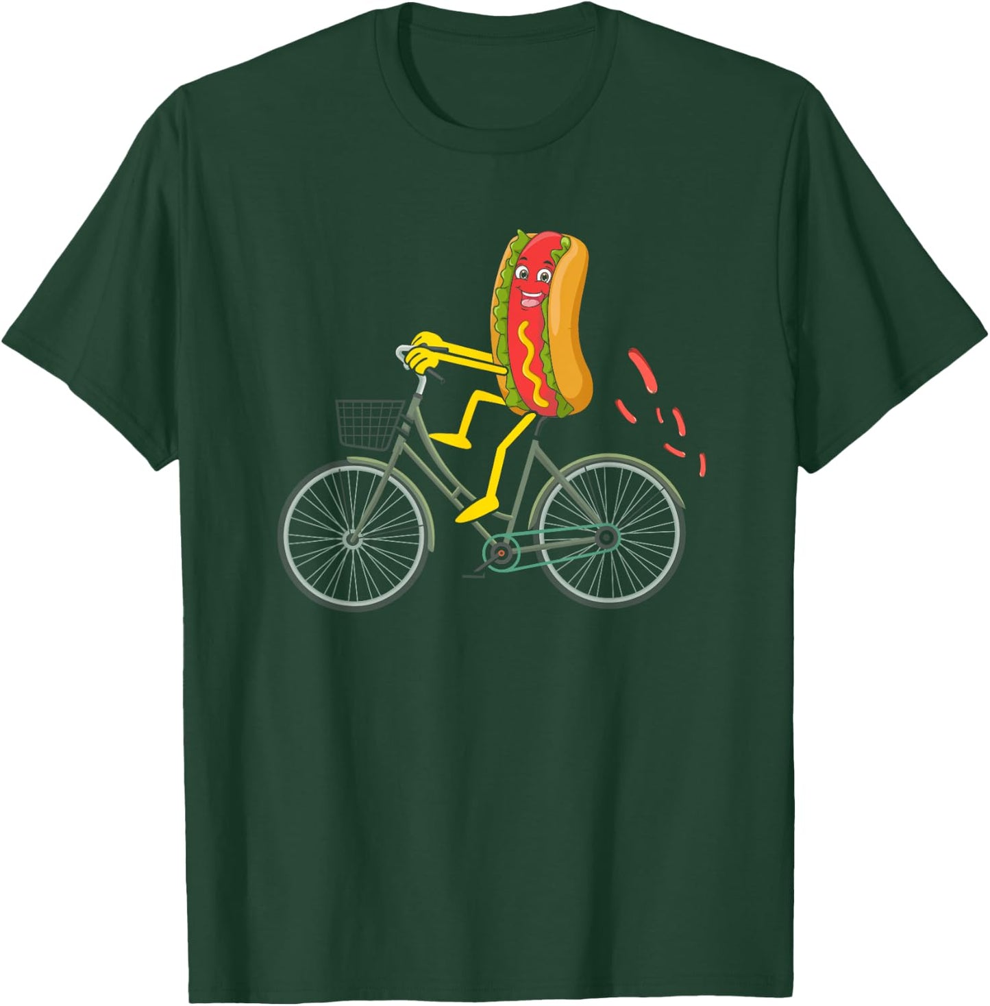 Hot Dog riding Bike Bicycle Cycling Cyclist Wiener Love Men Women T-Shirt - T-Shirt | Forest