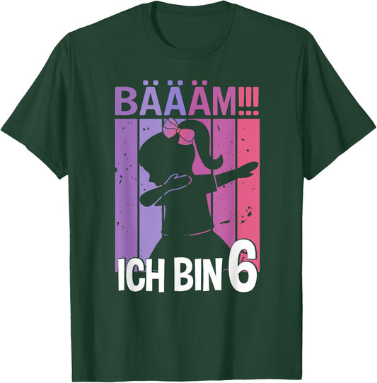 Girls' with German Text "Ich bin 6 Jahre Dab [German Language], black T-Shirt - T-Shirt | Forest