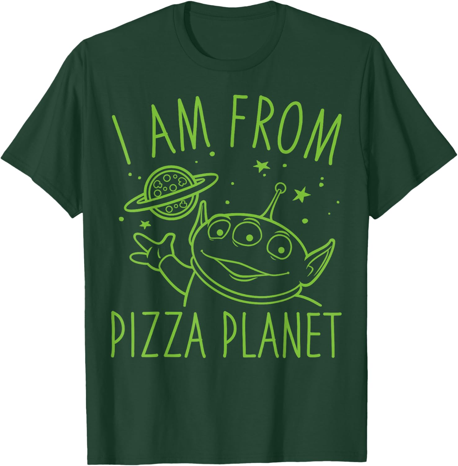 Disney Pixar Toy Story Neon Green Alien Pizza Planet Logo T-Shirt - T-Shirt | Forest