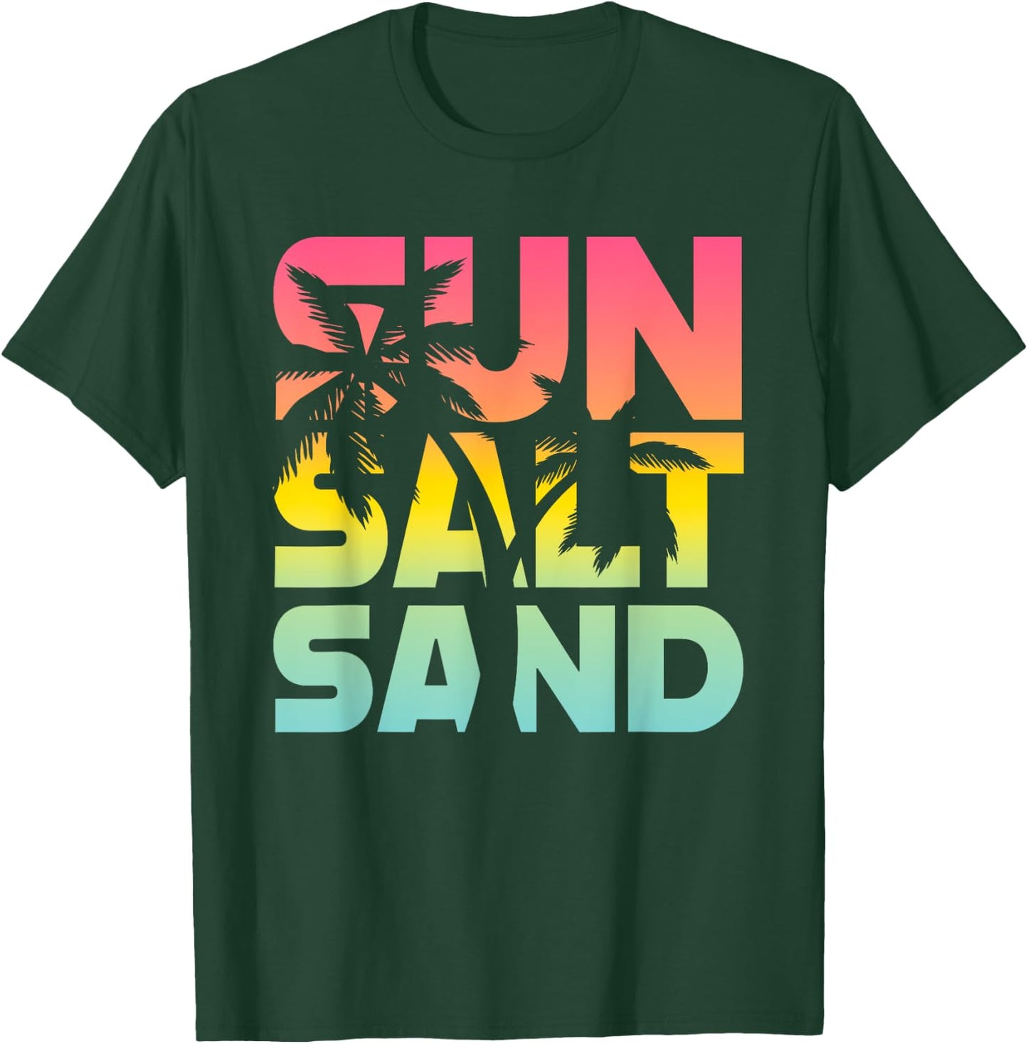 Sun Salt Sand Sommer Retro Bunt Fröhlich Urlaub Palm Tree , black T-Shirt - T-Shirt | Forest