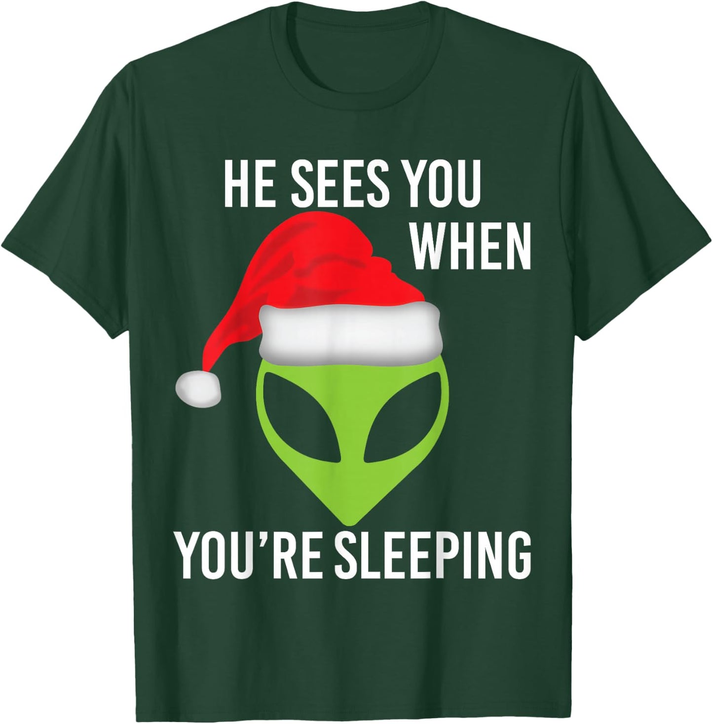 Green Space Alien Head Christmas Santa Hat UFO Mars T-Shirt - T-Shirt | Forest