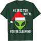 Green Space Alien Head Christmas Santa Hat UFO Mars T-Shirt - T-Shirt | Forest