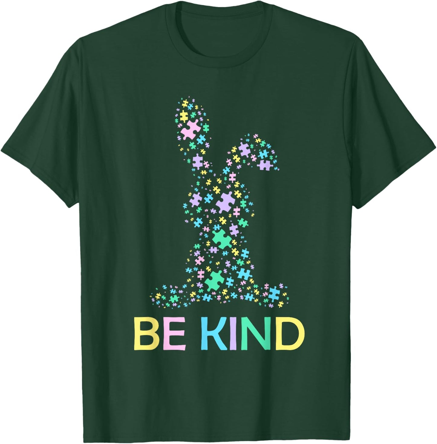Be Kind Easter Rabbit Autism Awareness Puzzle Piece Bunny T-Shirt - T-Shirt | Forest