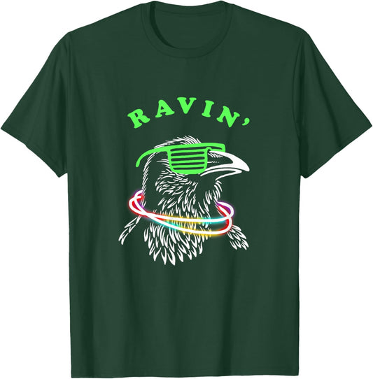 Ravin Raven - Rave Party Neon Bird Funny T-Shirt - T-Shirt | Forest