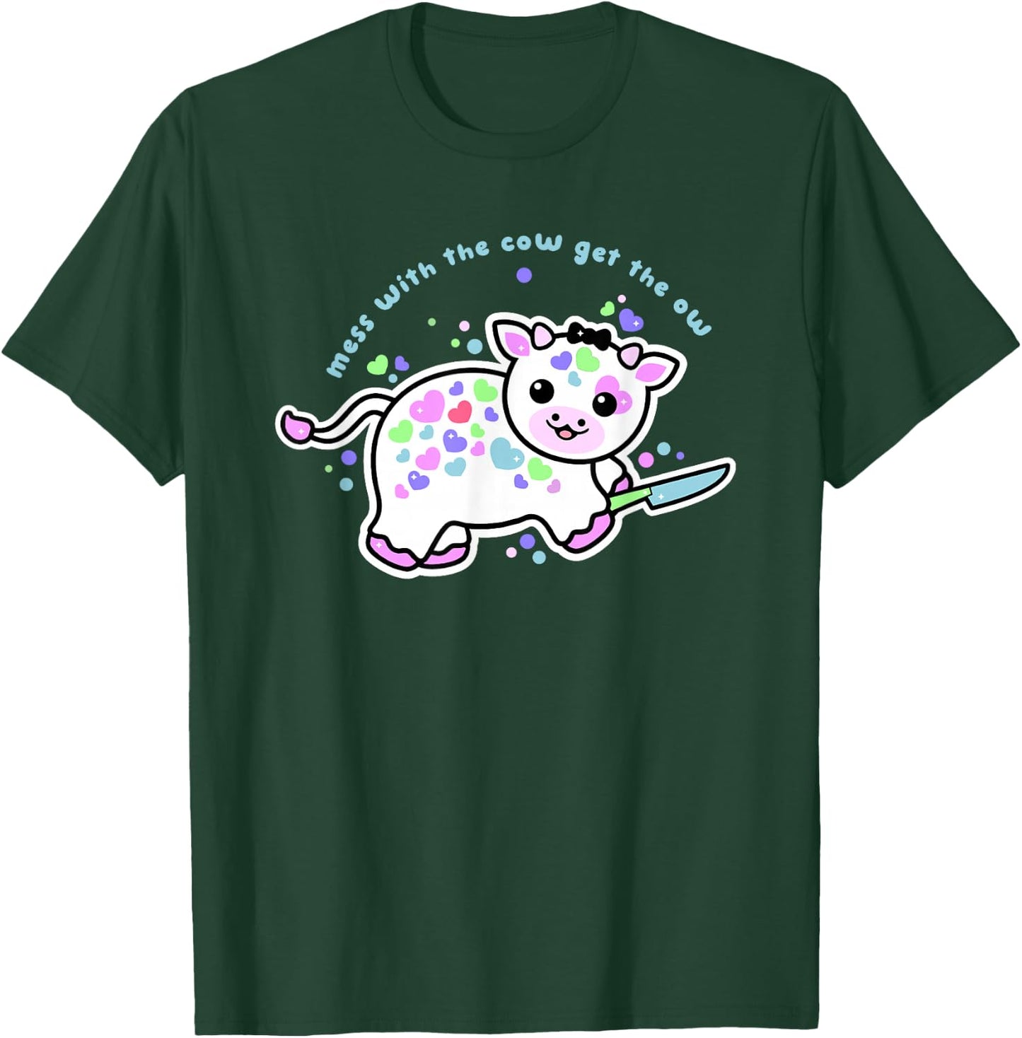 Mess With The Cow Get The Ow Cartoon Cow T-Shirt - T-Shirt | Forest