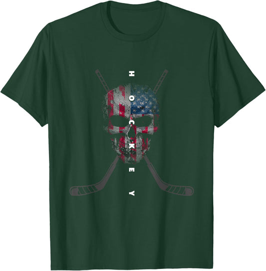 American Flag Skull Hockey Apparel - Hockey Kids Men T-Shirt - T-Shirt | Forest