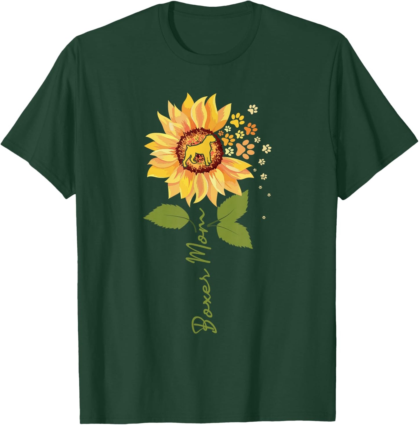 Boxer Mom - Sunflower Dog Owner Animal Breeder Puppy Lover T-Shirt - T-Shirt | Forest