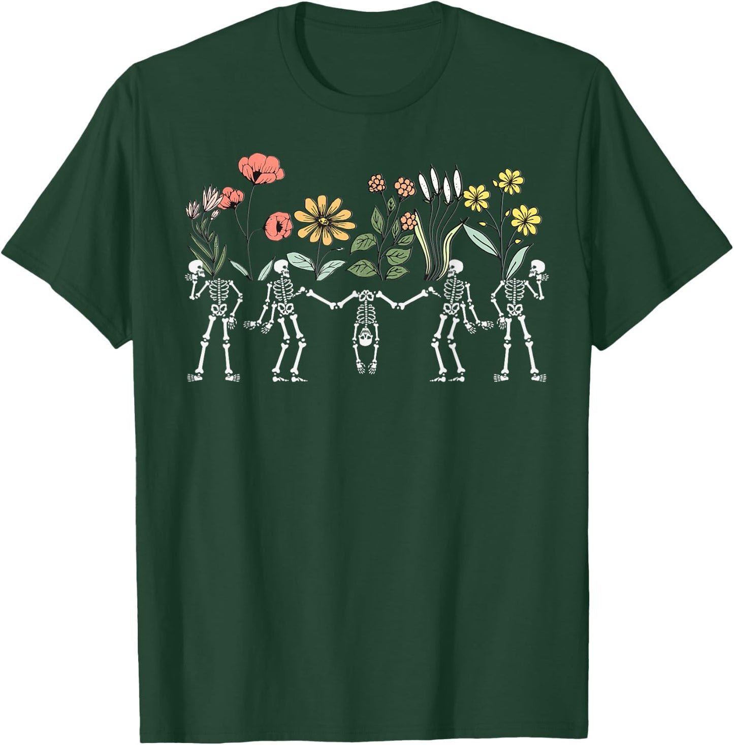 Dancing Skeletons Vintage Floral Skeleton Flower Halloween T-Shirt - T-Shirt | Forest