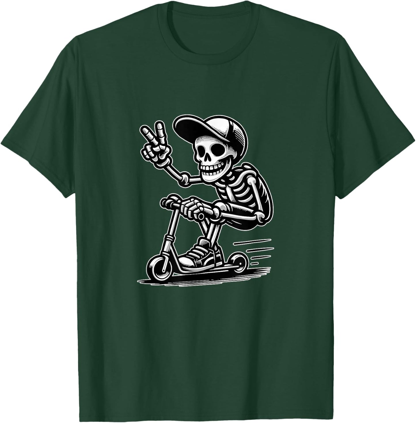 Funny Peace Skeleton Scooter Rider Scooter Stunt Boy T-Shirt - T-Shirt | Forest