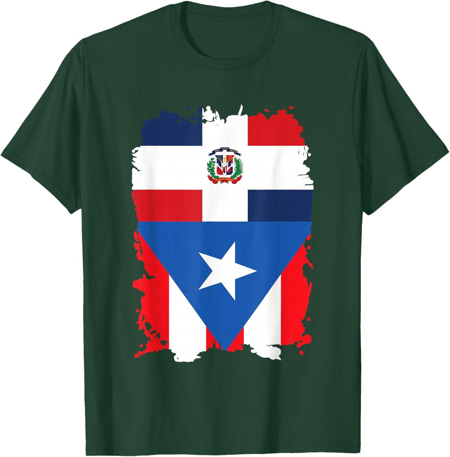 Dominican & Puerto Rican Flag Heritage Design T-Shirt - T-Shirt | Forest