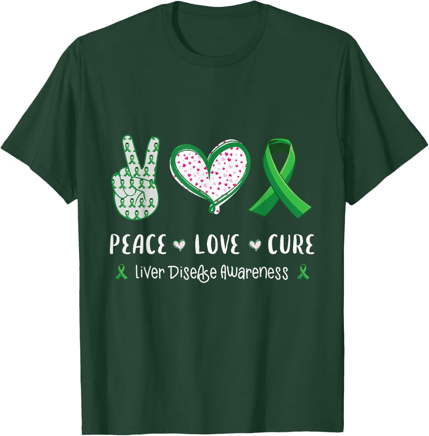 Peace Love cure Liver disease awareness men women kids boys T-Shirt - T-Shirt | Forest