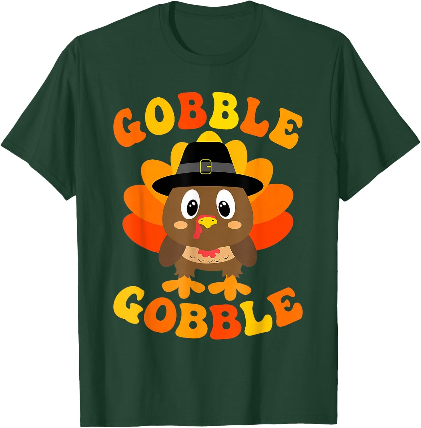 Cute Gobble Gobble Turkey Pilgrim Little Boys Thanksgiving T-Shirt - T-Shirt | Forest