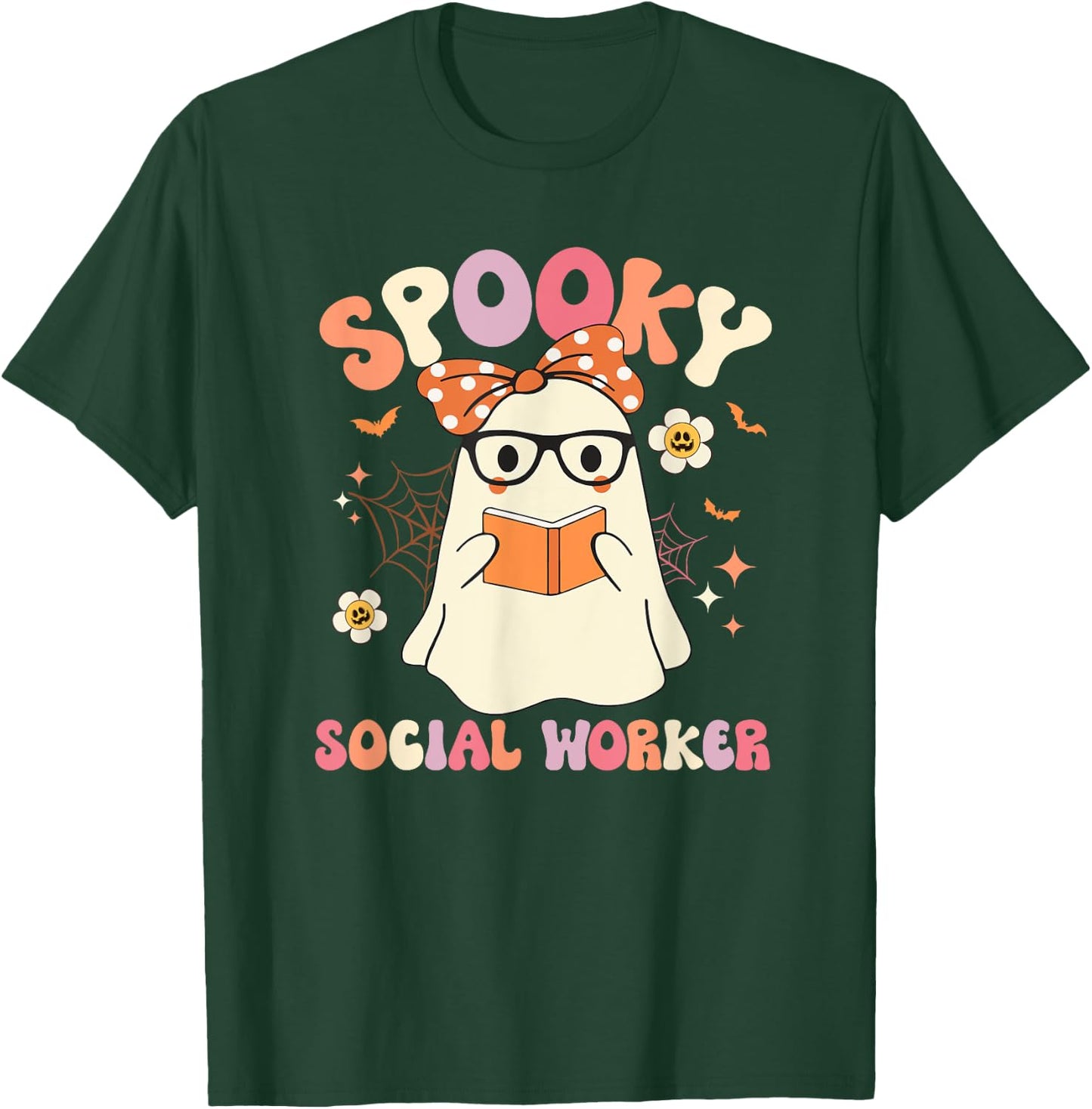 Groovy Spooky Social Worker Ghost Vintage Halloween Costume T-Shirt - T-Shirt | Forest