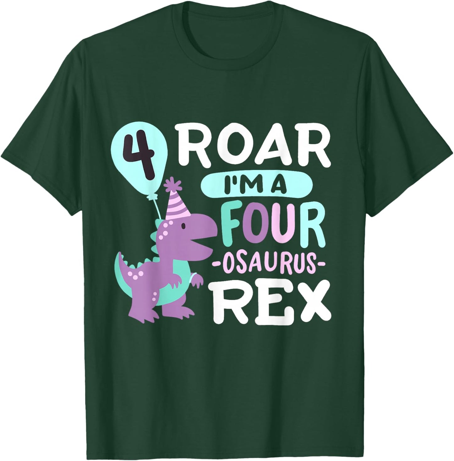 4th Birthday Dinosaur T Rex Four Osaurus 4 Years Old Kids T-Shirt - T-Shirt | Forest
