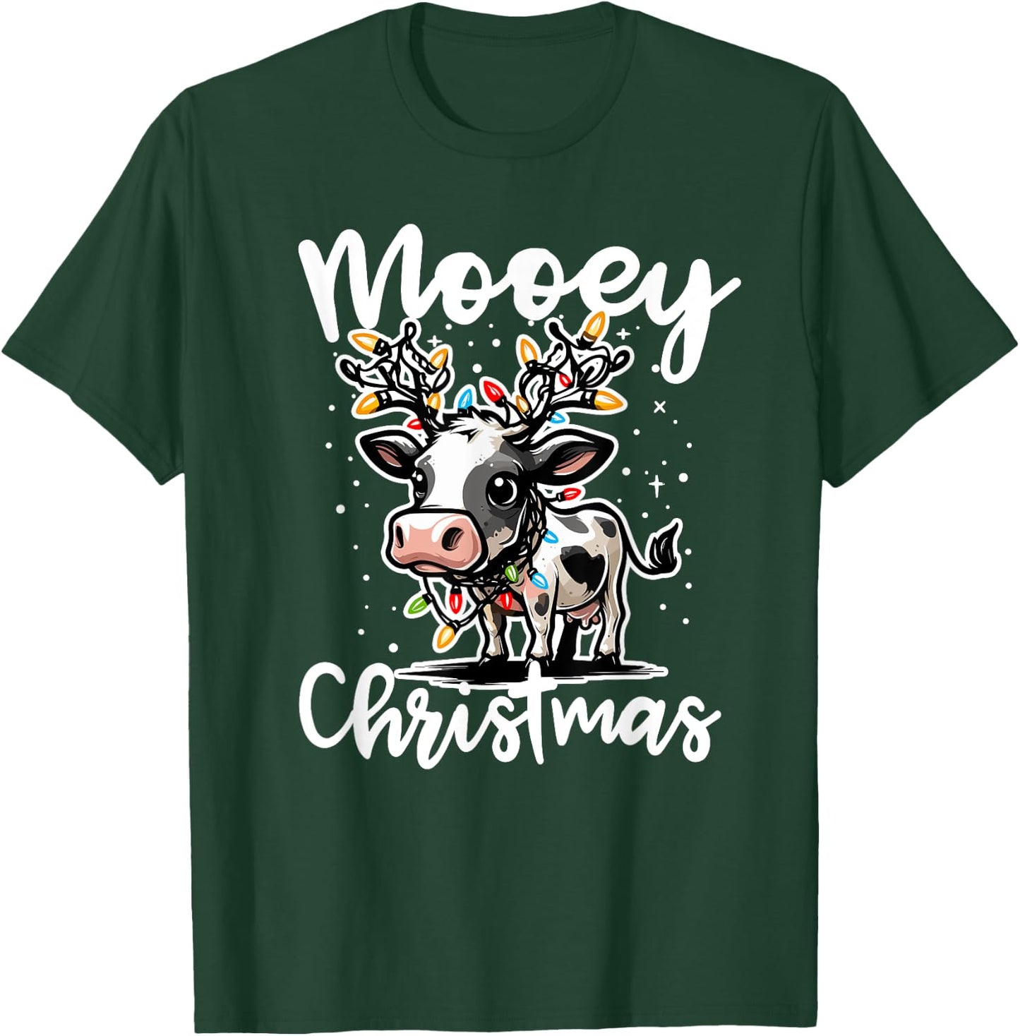 Mooey Christmas Heifer Cow Reindeer Christmas Lights T-Shirt - T-Shirt | Forest