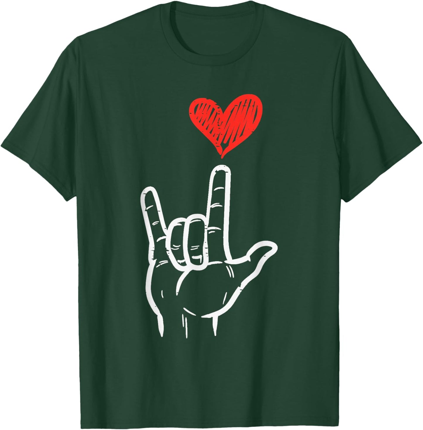 Valentines Day I Love You Hand Sign ASL Heart Women Kids Men T-Shirt - T-Shirt | Forest