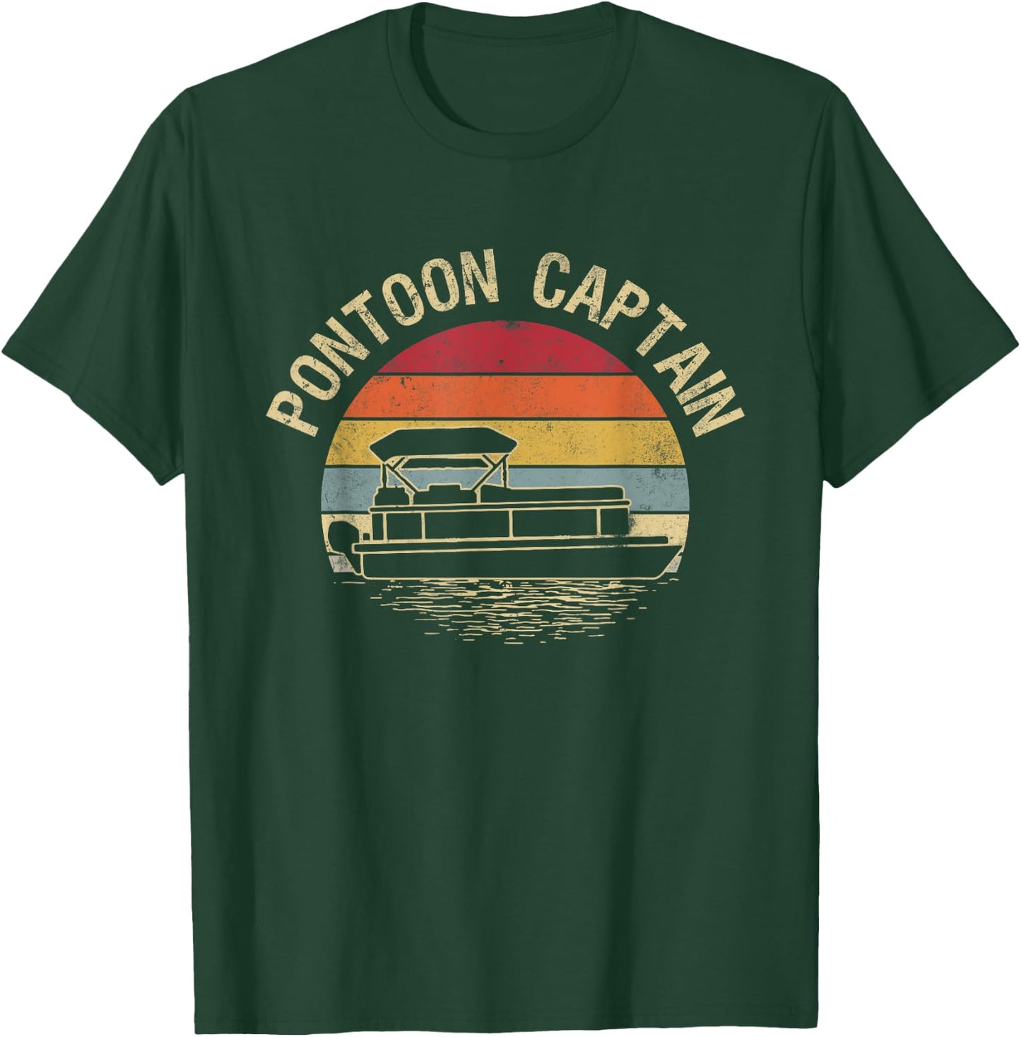 Vintage Pontoon Captain Sunset Funny Pontoon Boat Owner T-Shirt - T-Shirt | Forest