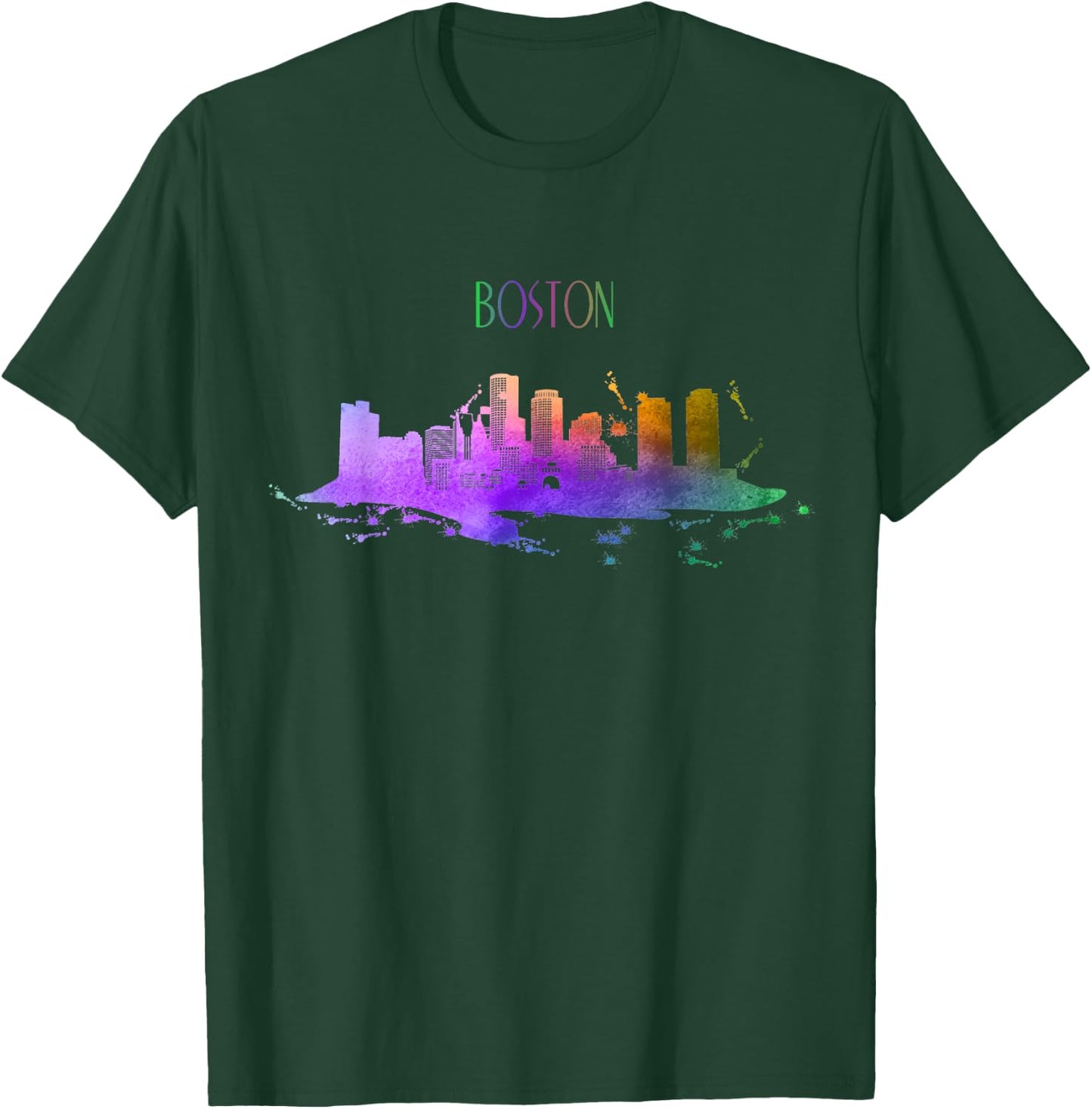Boston Skyline Watercolour Souvenir Pride Massachusetts T-Shirt - T-Shirt | Forest