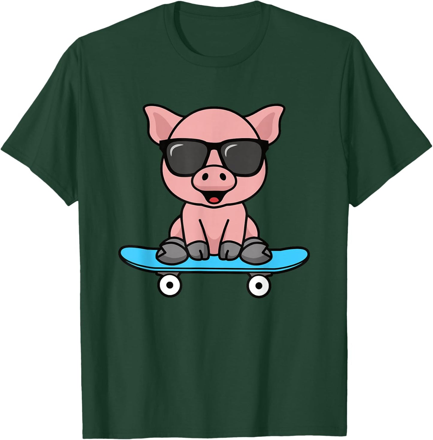 Funny Pig Skateboard Cool Piglet Lover Men Boys Kids T-Shirt - T-Shirt | Forest
