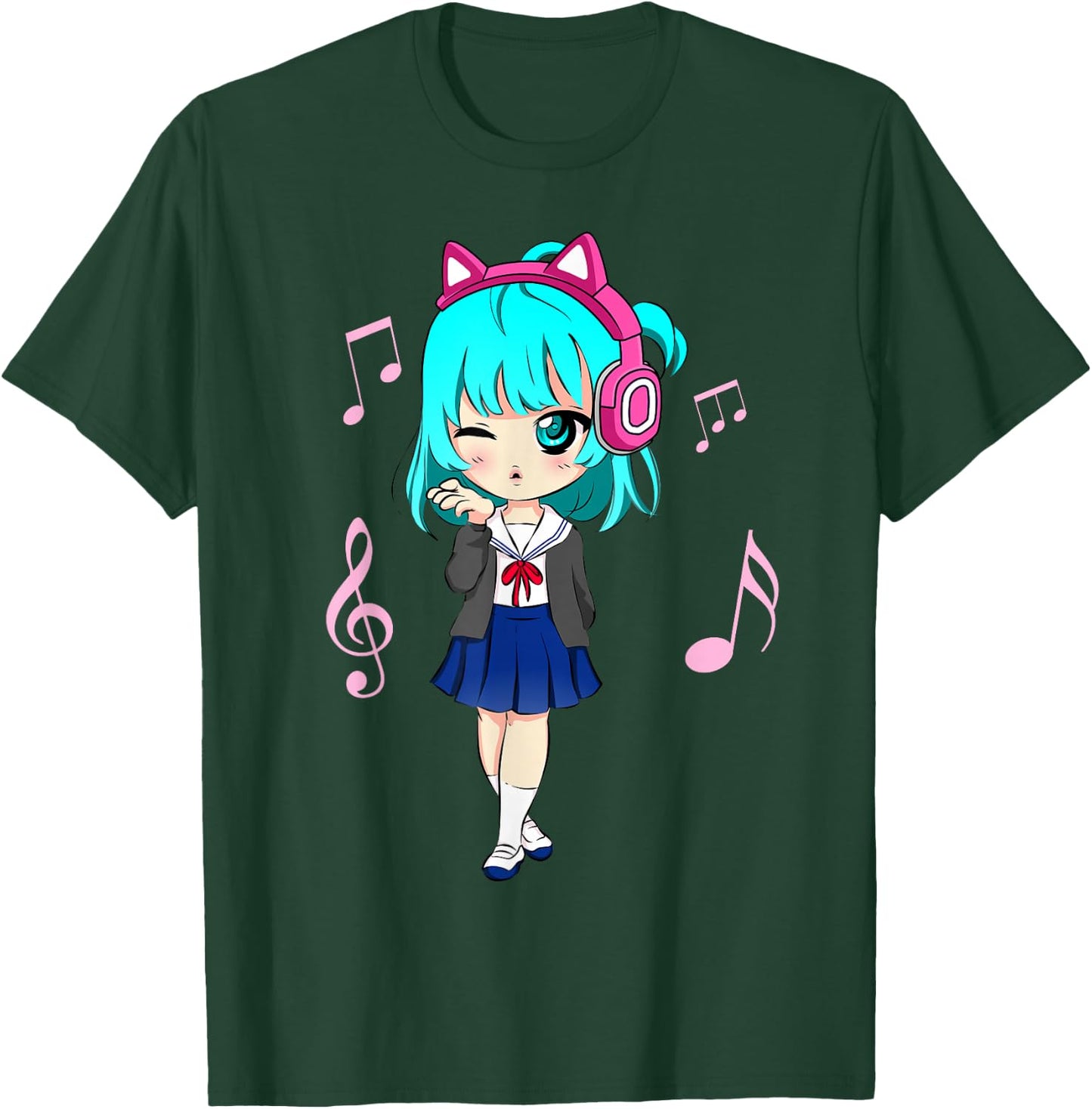 Funny Anime and Music Girl for Teen Chibi Graphic Anime Girl Small T-Shirt - T-Shirt | Forest