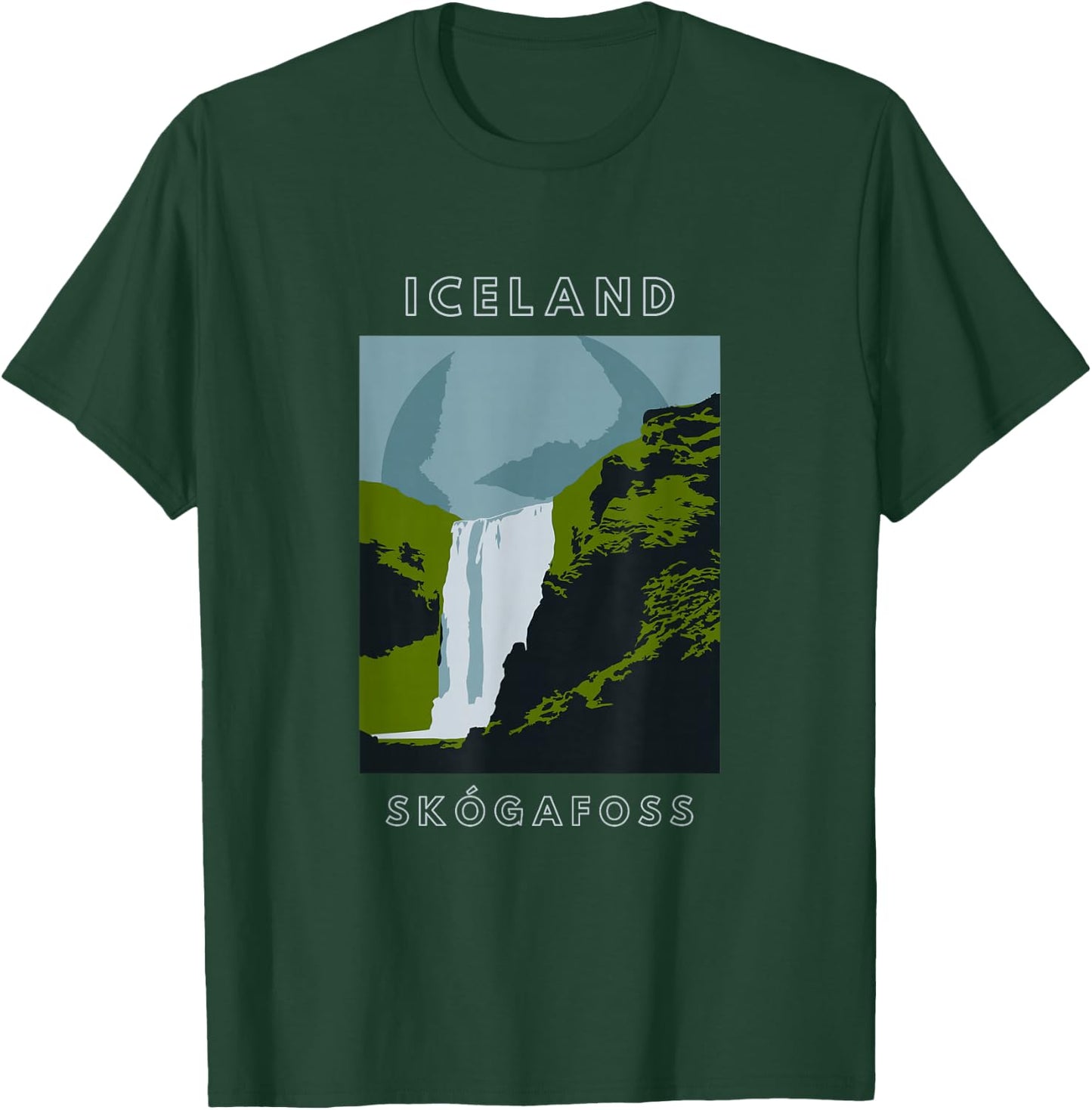 Iceland Skogafoss Waterfall Travel T-Shirt - T-Shirt | Forest