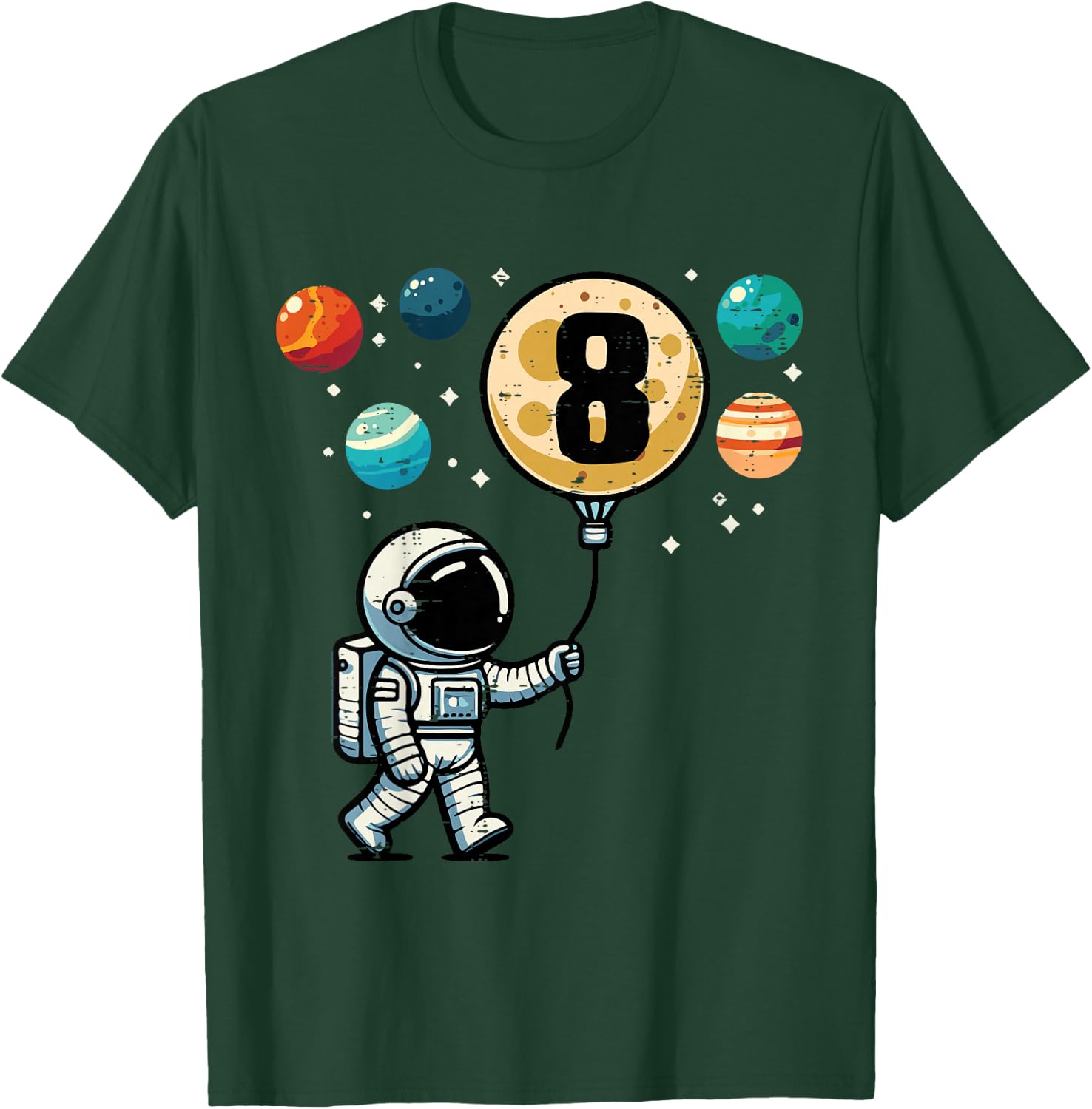 Kids 8th Birthday Astronaut Planets 8 Year Old Bday Boys Kids T-Shirt - T-Shirt | Forest