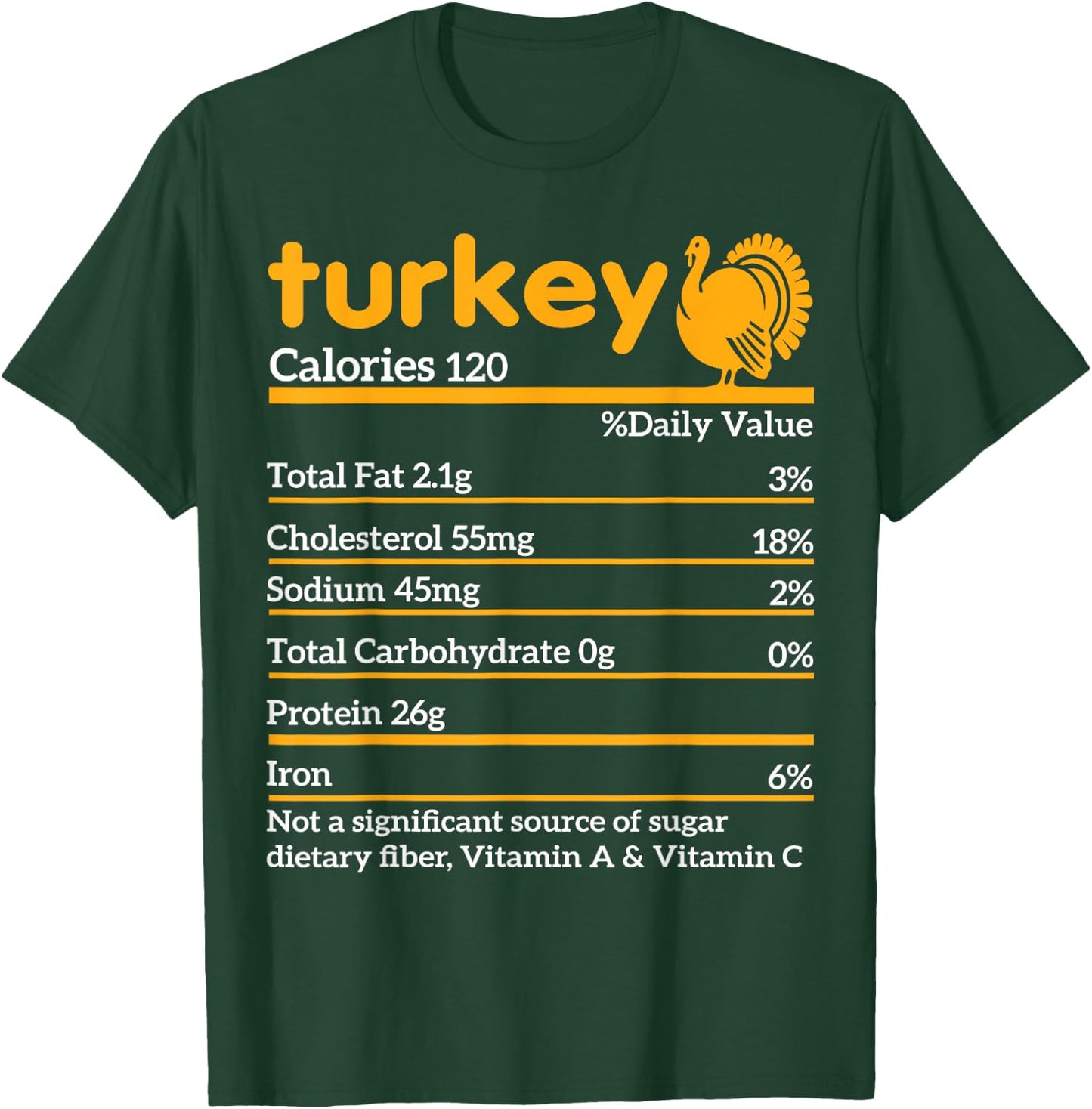 Turkey Nutrition Facts Funny Thanksgiving food T-Shirt - T-Shirt | Forest