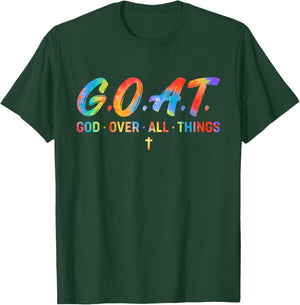 G.O.A.T. God Over All Things Funny Hippie Text T-Shirt - T-Shirt | Forest