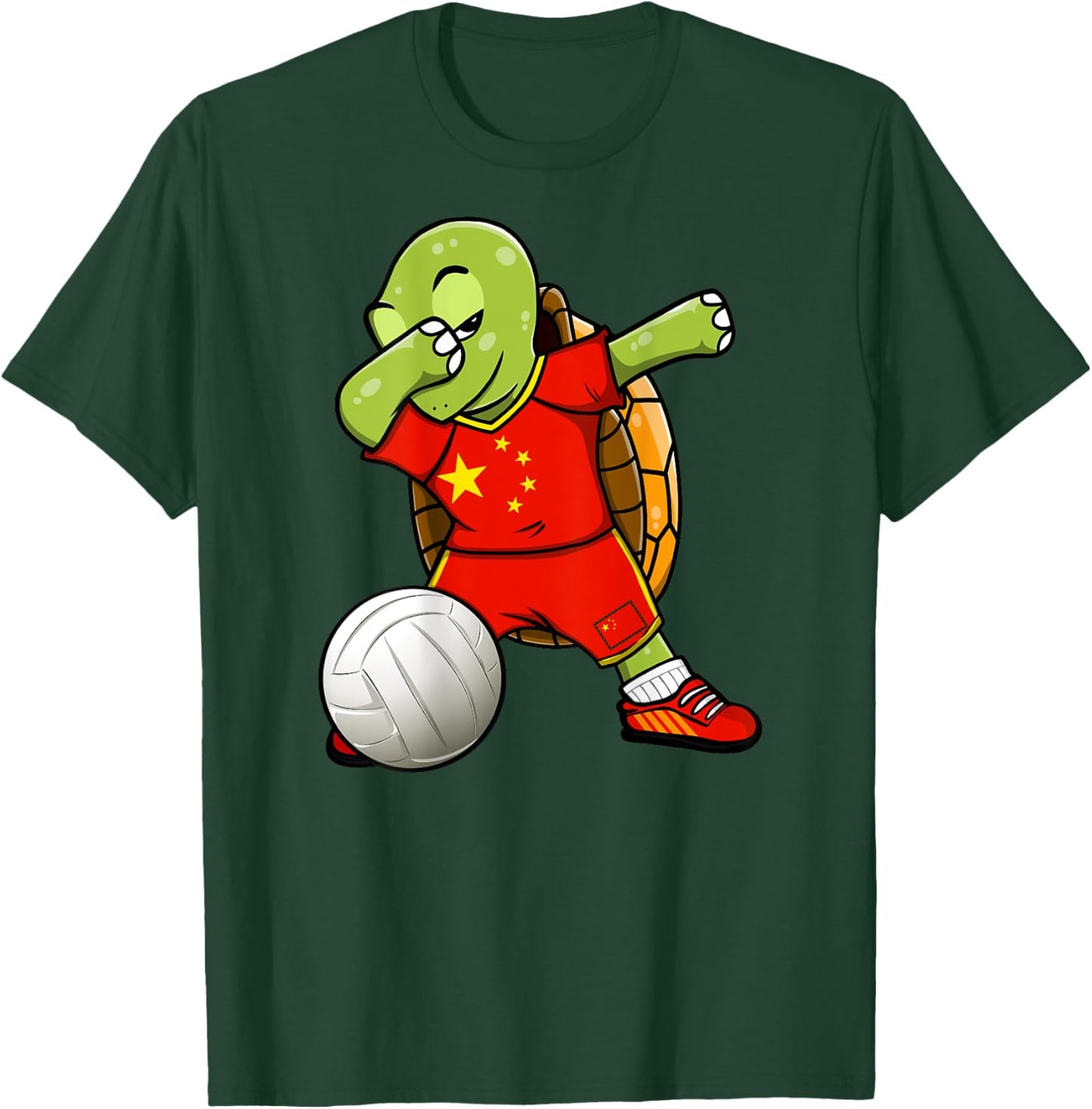 Dabbing Turtle China Volleyball Fans Jersey Chinese Flag T-Shirt - T-Shirt | Forest