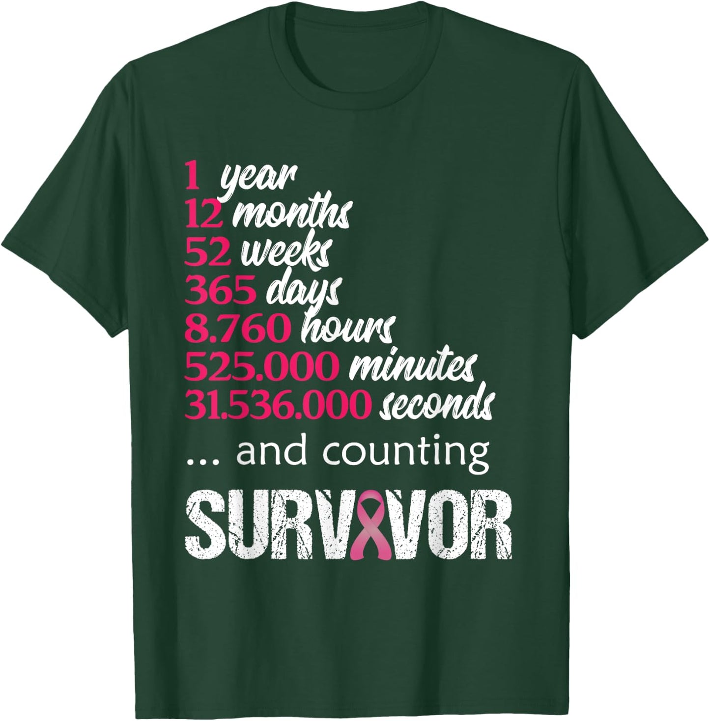 One 1 Year Survivor Breast Cancer Shirt Awareness Gift 2018 T-Shirt - T-Shirt | Forest