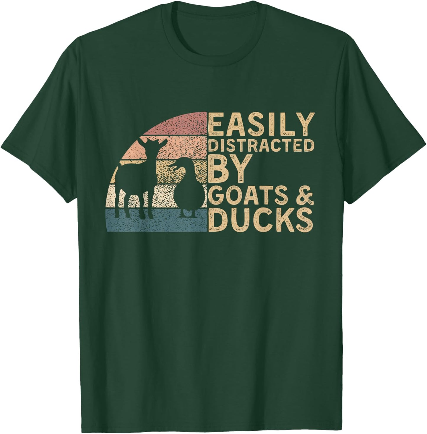 Retro Vintage Easily Distracted By Goats & Ducks Funny Farm T-Shirt - T-Shirt | Forest