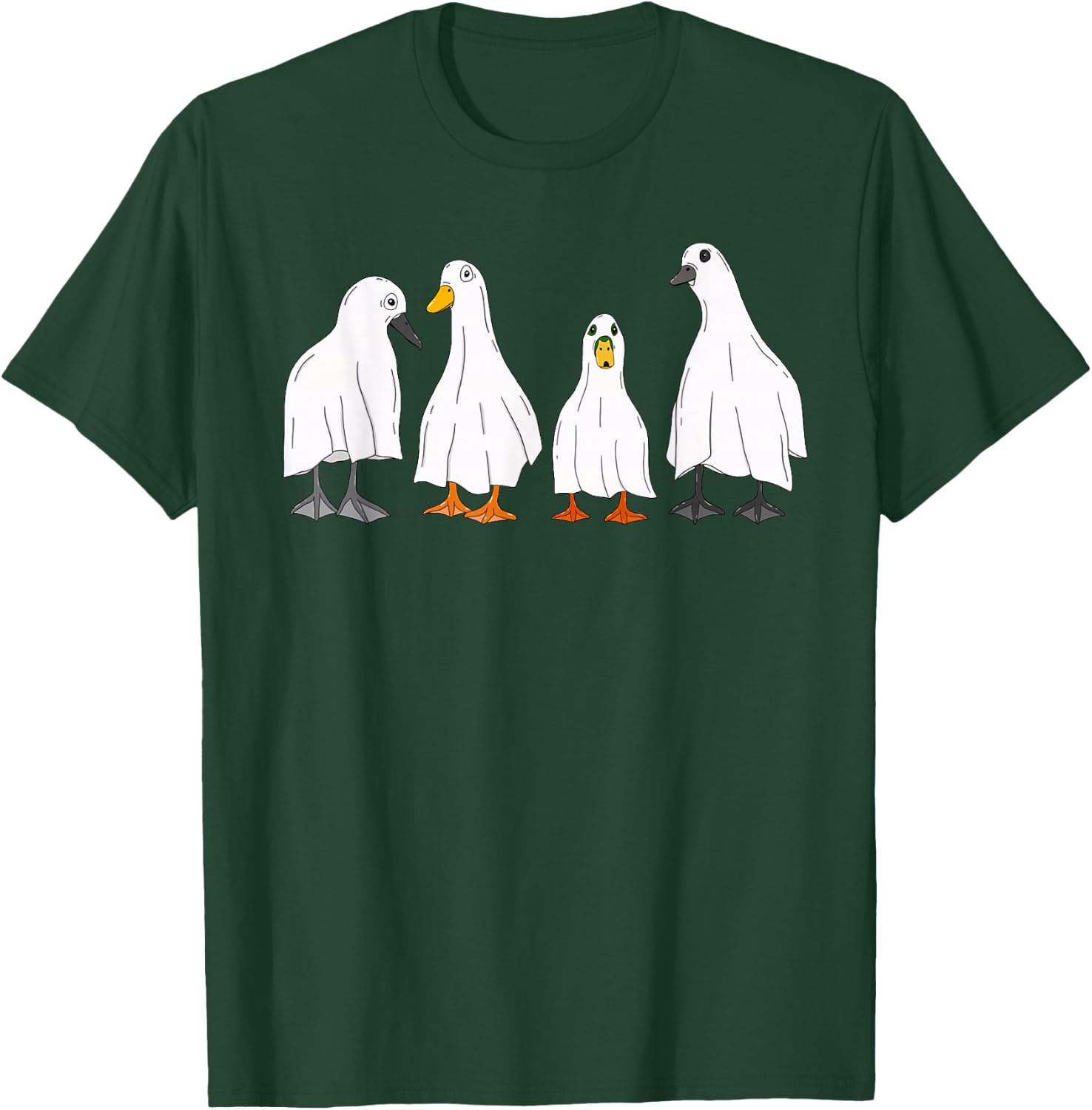 Happy Halloween Funny Ghost Duck Costume Retro Spooky Season T-Shirt - T-Shirt | Forest