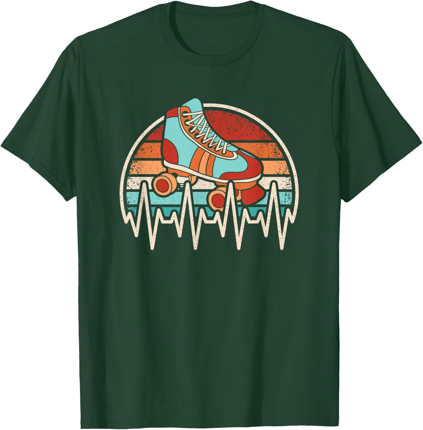 Roller Skate Heartbeat Roller Skating Lover Retro Men Women T-Shirt - T-Shirt | Forest