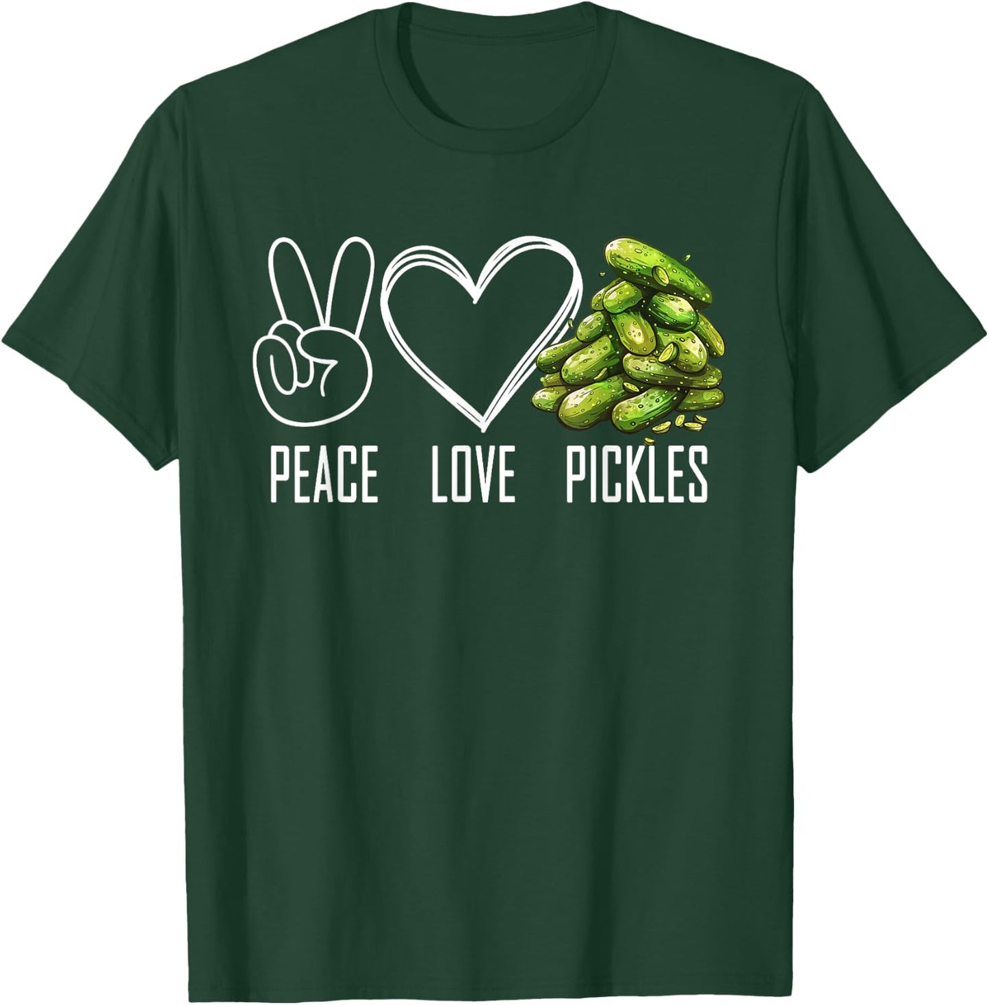 Peace Love Pickles Retro Pickles Lover Cucumber Funny Vegan T-Shirt - T-Shirt | Forest