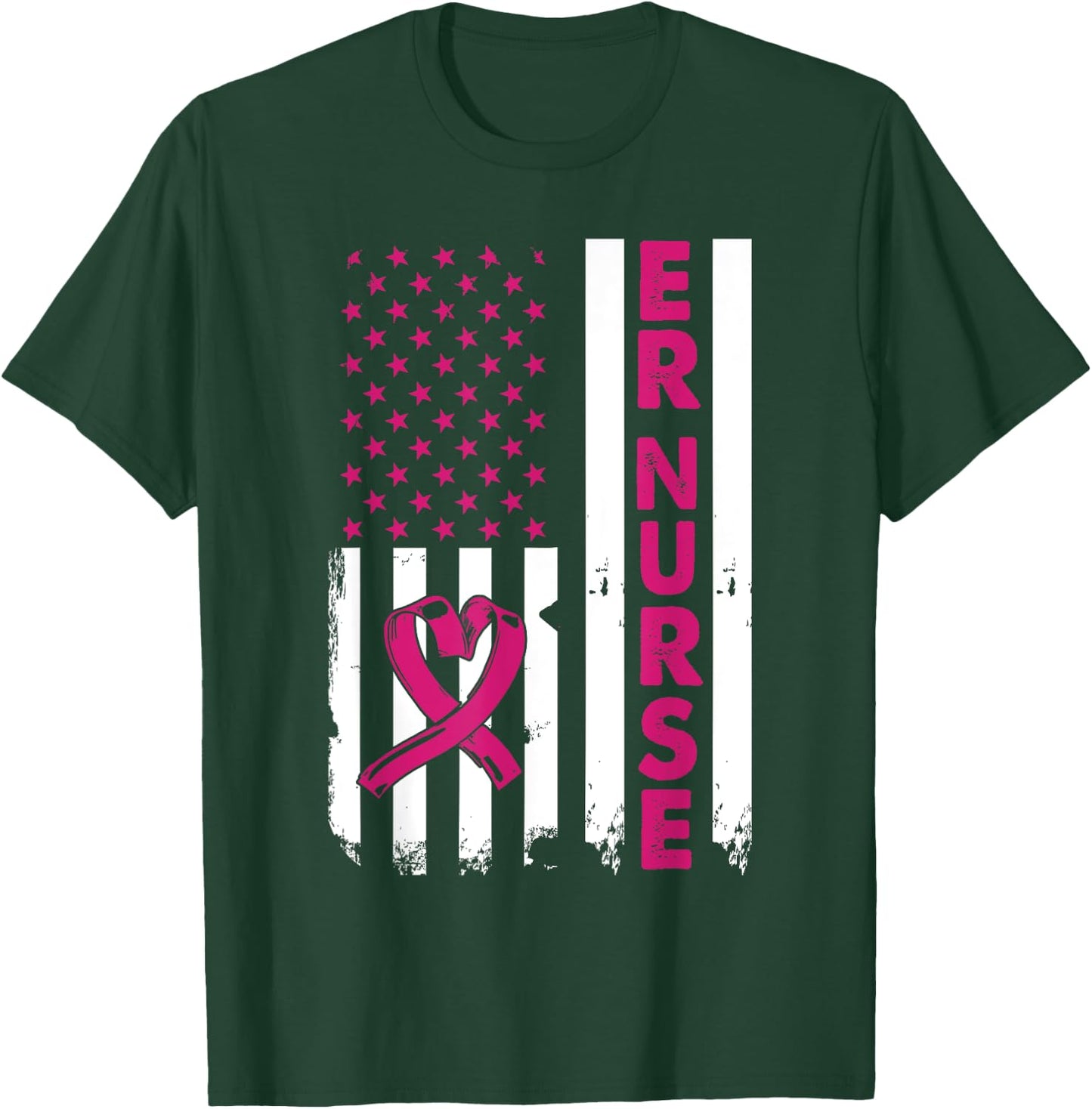 Er Nurse American Flag Nurse Life Breast Cancer Awareness T-Shirt - T-Shirt | Forest