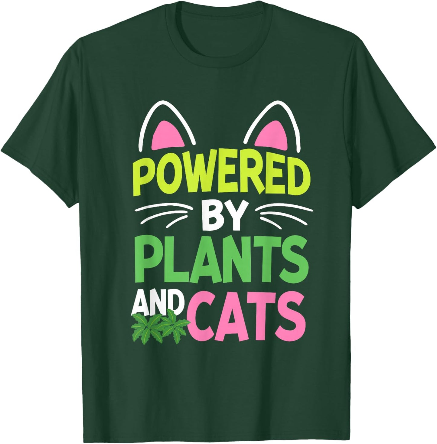 Powered By Plants and Cats Lover Vegan Cat Owner T-Shirt - T-Shirt | Forest